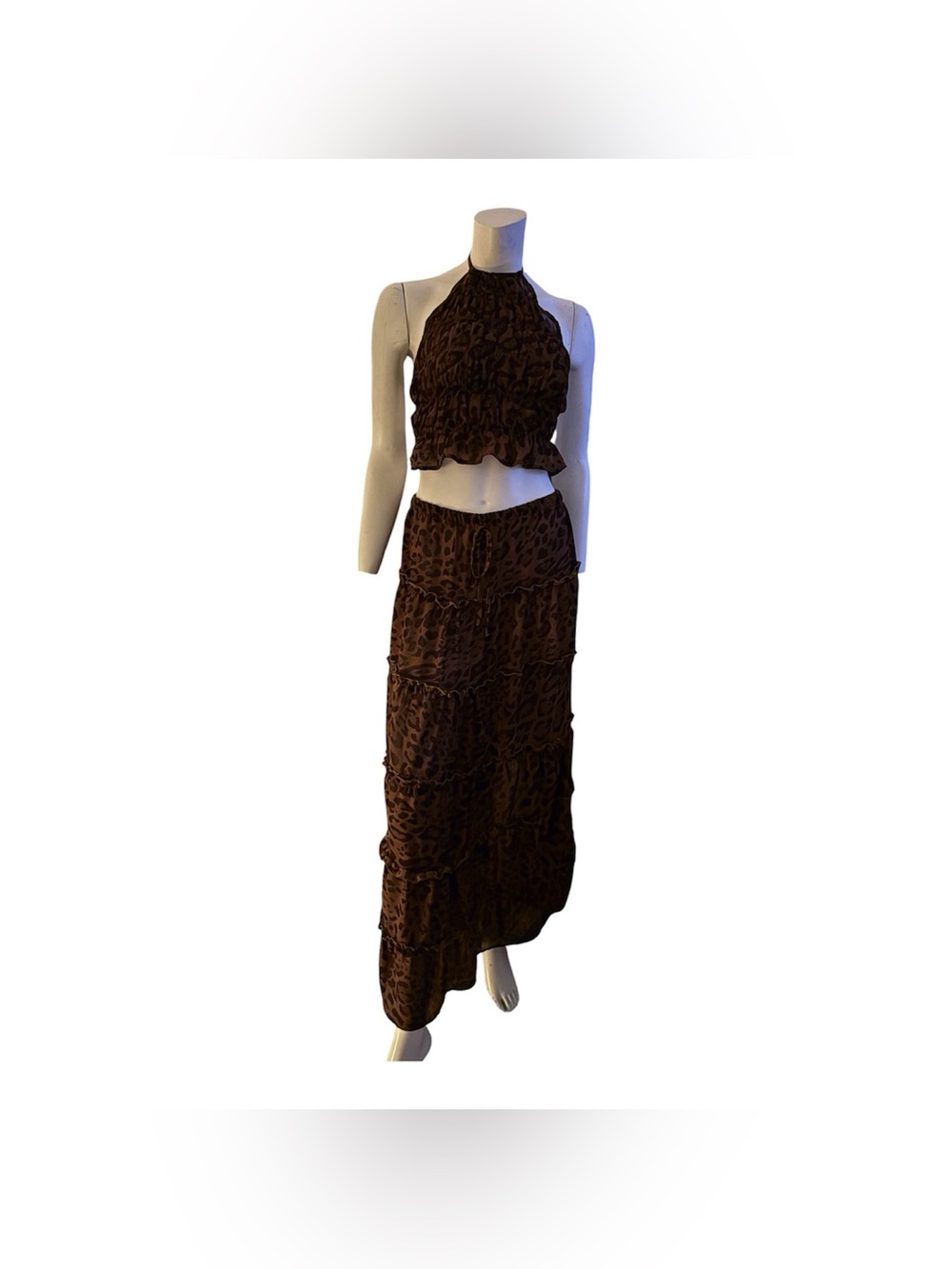 Leopard 2 piece halter with maxi skirt